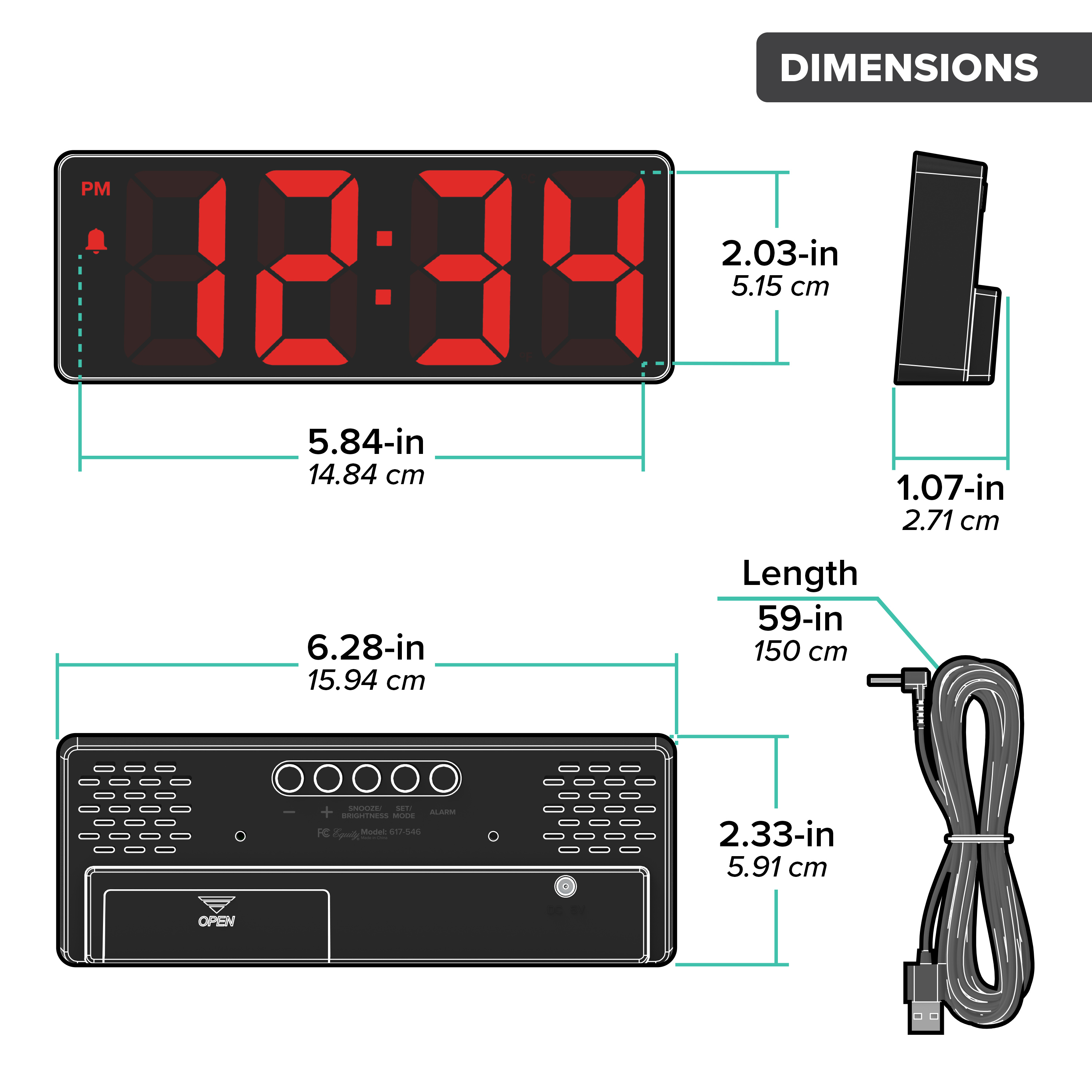 617-546 2-Inch LED Alarm Clock with Indoor Temperature
